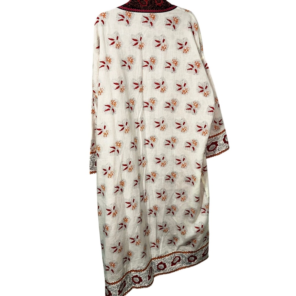 J.Jill Pure Jill Womens Kimono Robe XS/S Floral Block Print Duster Pink Cream - Picture 4 of 6